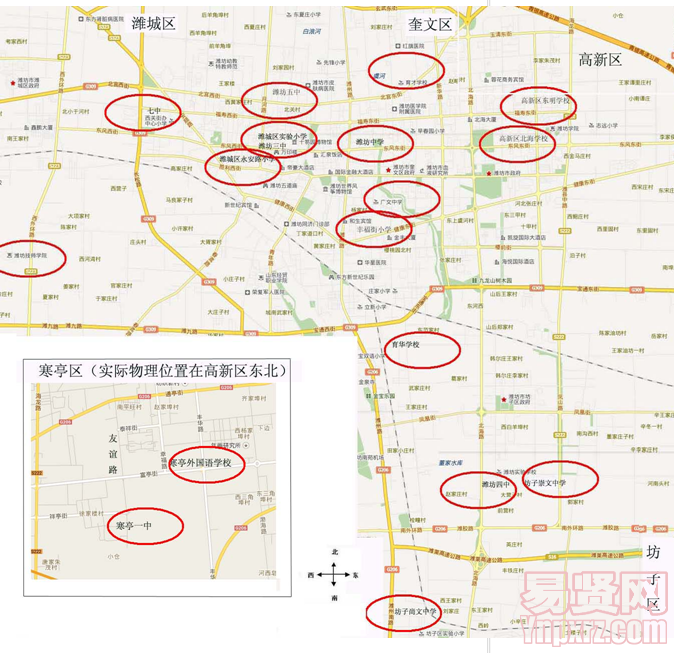潍坊市2014年职称外语考试考点分布图