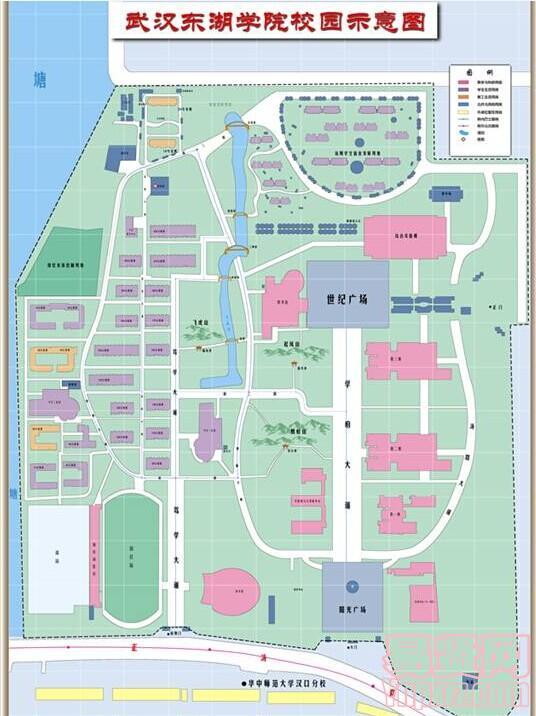 2014年武汉东湖学院招生咨询电话交通线路及校园示意图