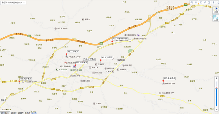 黔西南州兴仁县2016年招聘事业单位新增人员笔试各考点位置图