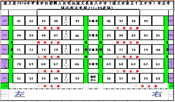 遵义市遵义县2016年招聘事业单位人员县八中考场示意图