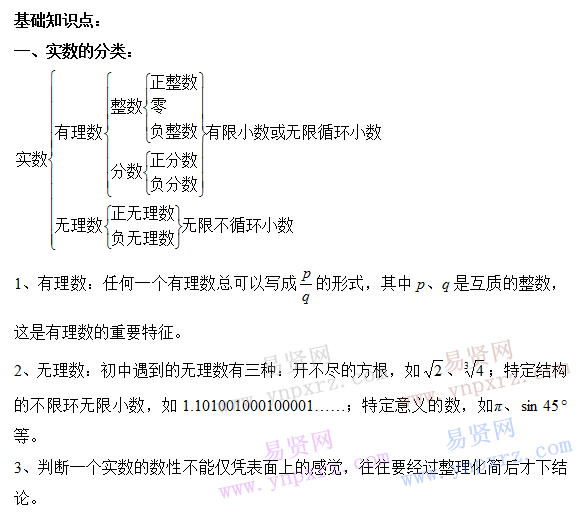 初中數(shù)學知識點總結:實數(shù)知識點講解