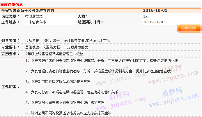 2016年中国平安普惠青岛分公司直销业务管理部招聘渠道管理岗启事