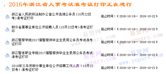 2016年金华义乌市部分事业单位招聘10月22日考准考证打印