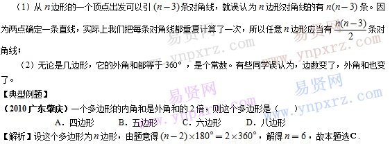 初中數(shù)學知識點總結:多邊形