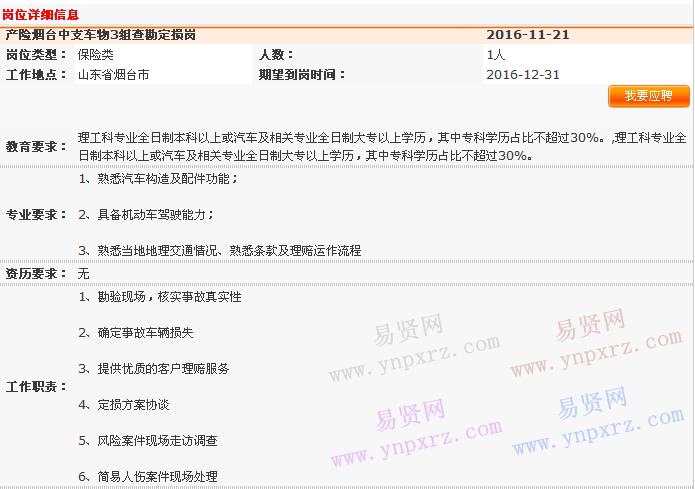 2016年中國平安產(chǎn)險青島分公司煙臺中心支公司車意綜合作業(yè)區(qū)招聘查勘定損崗啟事