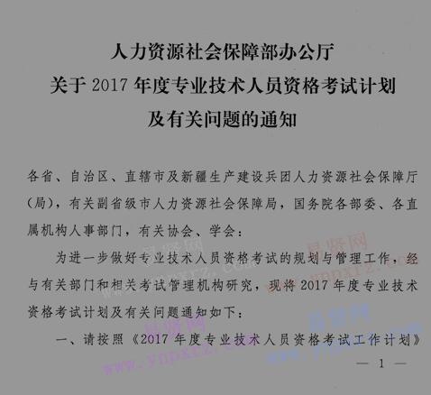 2017年專業(yè)技術(shù)人員資格考試計劃及有關(guān)問題通知