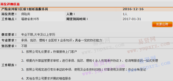 2016年中國(guó)平安產(chǎn)險(xiǎn)福建分公司泉州中心支公司綜合作業(yè)1區(qū)招聘啟事