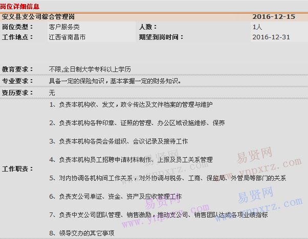2016年中國平安產(chǎn)險江西分公司南昌中心支公司安義縣支公司招聘啟事