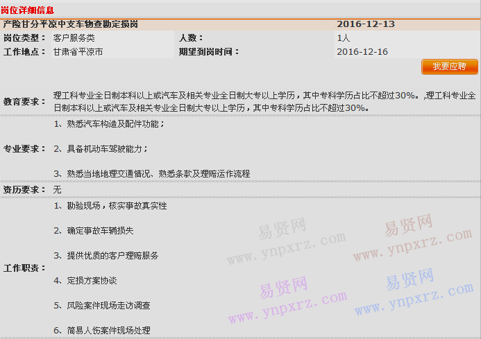 2016年中國平安產(chǎn)險(xiǎn)甘肅分公司平?jīng)鲋行闹Э头碣r部車意綜合作業(yè)招聘啟事