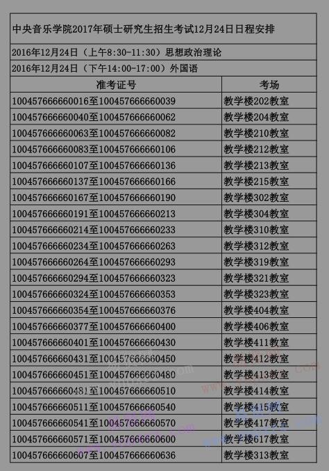 2017年中央音樂學(xué)院碩士研究生招生考試12月24日日程安排