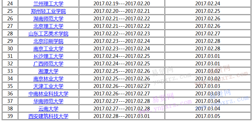 2017年湖北外省高校美術(shù)類?？紙竺荚嚂r間