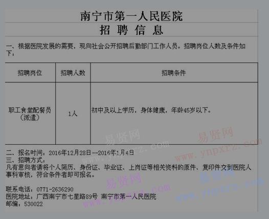2017年南寧市第一人民醫(yī)院招聘啟事