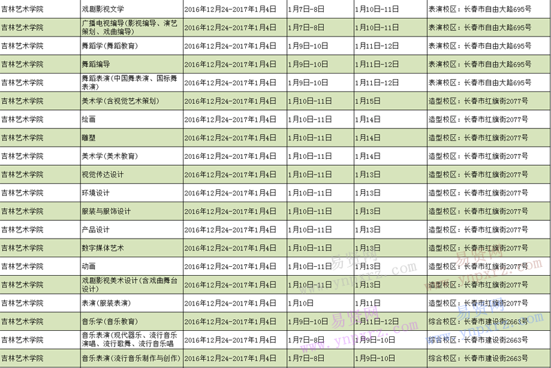 吉林省2017年內(nèi)院校藝術(shù)類?？紩r間安排