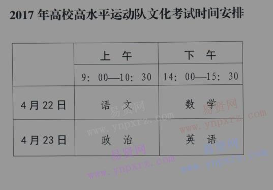 2017年武漢大學(xué)高校高水平運(yùn)動(dòng)隊(duì)文化考試時(shí)間安排