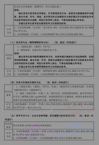 2017年武汉音乐学院普通本科招生简章