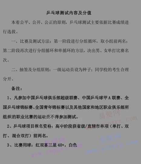 2017年北京大学高水平运动队各项目测试内容及要求 