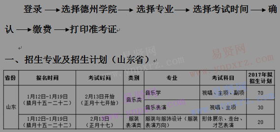 德州學院2017年山東省藝術類考生報名須知