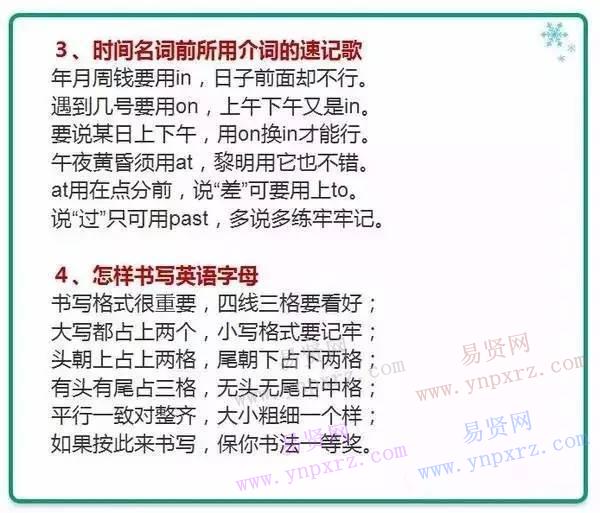 超實用小學(xué)英語口訣 背下考試得高分