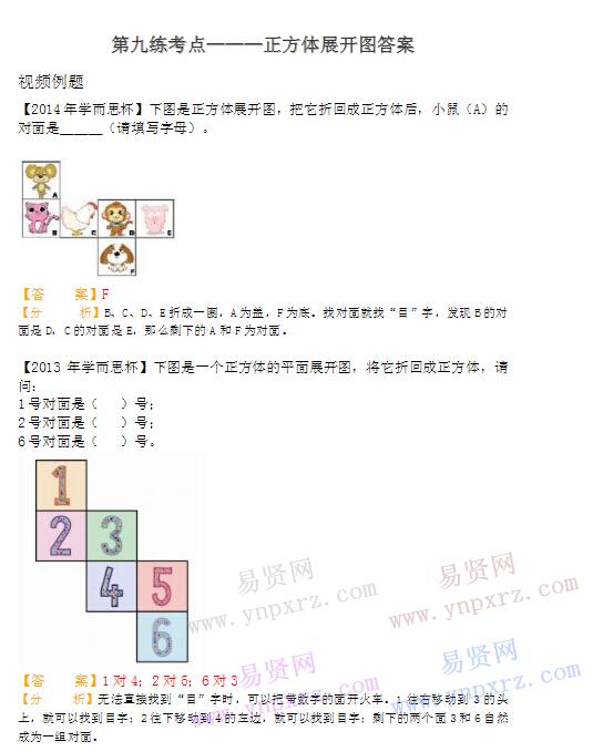 一年级奥数正方体展开图知识点及例题讲解