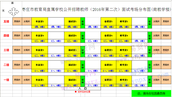 棗莊市教育局直屬學(xué)校招聘教師2016年第二次面試考場分布圖(南教學(xué)樓)