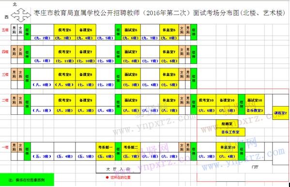 棗莊市教育局直屬學(xué)校招聘教師2016年第二次面試考場(chǎng)分布圖(北樓/藝術(shù)樓)