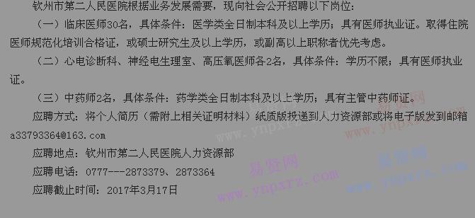 2017年欽州市第二人民醫(yī)院招聘公告