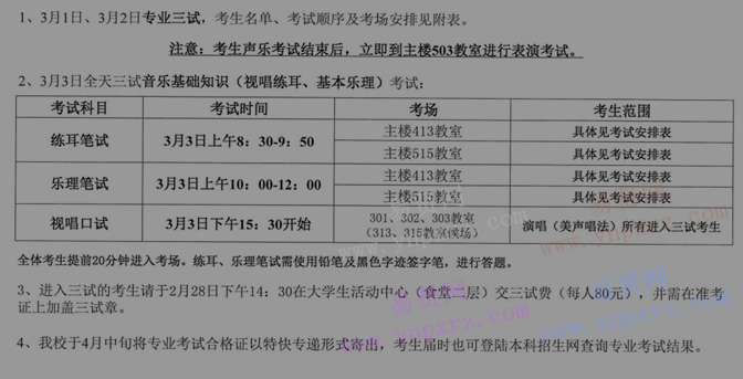 2017年中國音樂學(xué)院演唱(美聲唱法)招考方向三試考生名單及考試安排 