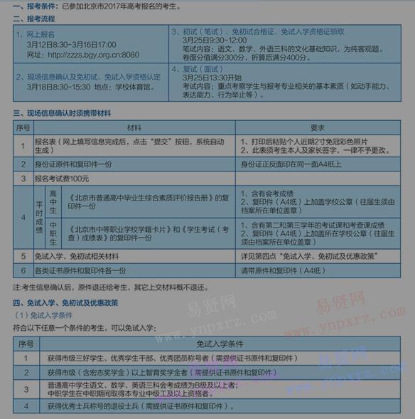 2017年北京工業(yè)職業(yè)技術學院自主招生考生必讀