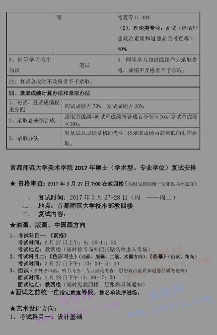 2017年首都師范大學美術學院碩士生分院系復試錄取工作方案 