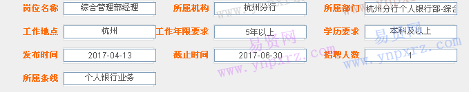 2017年寧波銀行杭州分行招聘綜合管理部經(jīng)理啟事