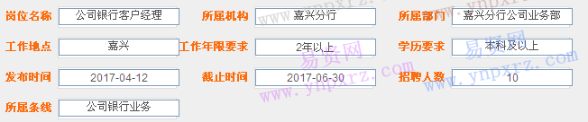 2017年寧波銀行嘉興分行招聘公司銀行客戶經(jīng)理啟事