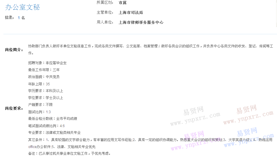 上海市2017年度事業(yè)單位招聘市屬崗位(律師事務服務中心律師事務服務中心)
