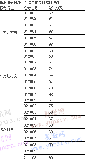 2017年嘉興桐鄉(xiāng)市梧桐街道村社區(qū)后備干部考試筆試成績