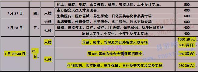 2017年7月广州市南方人才市场春季大型现场招聘会日程安排表