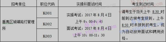 2017年廣州市番禺區(qū)城鎮(zhèn)路燈管理所招聘筆試成績查詢及實操和面試安排通知