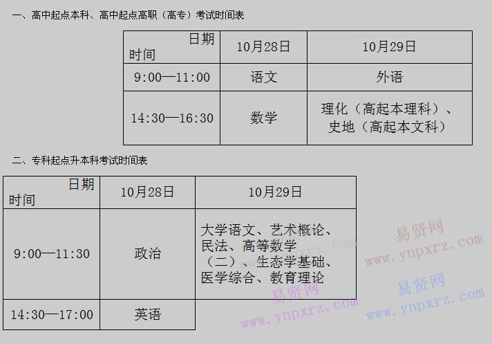 2017年广东省成人高考考试时间安排表