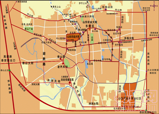 山东农业大学南北校区交通示意图
