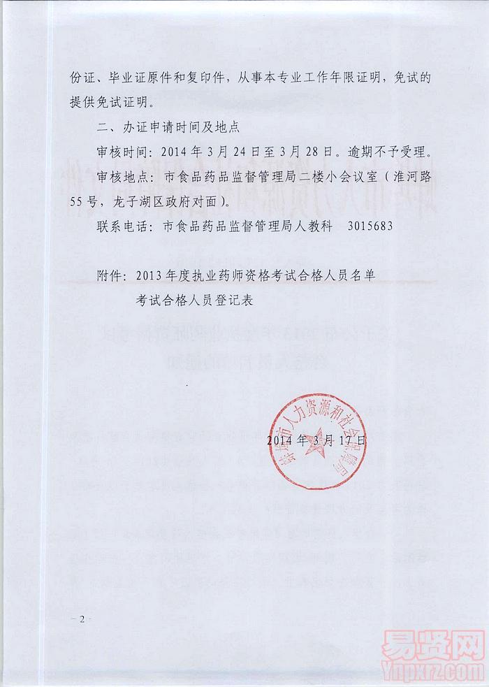 蚌埠市2013年度执业药师资格考试合格人员名单的通知