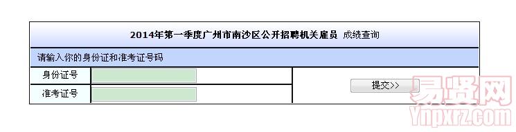 2014年第一季度廣州市南沙區(qū)公開招聘機(jī)關(guān)雇員 成績查詢