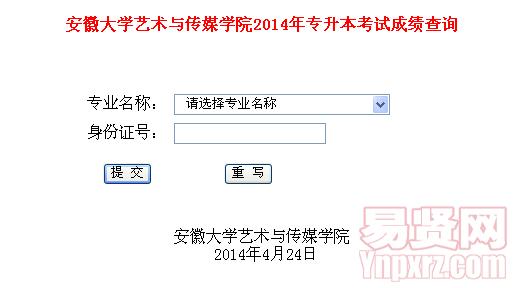 安徽大学艺术与传媒学院2014年专升本考试成绩查询入口