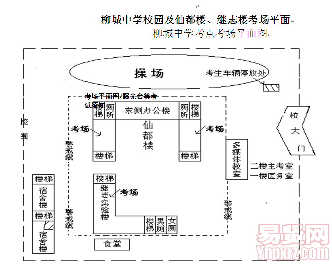 柳城中学校园及仙都楼、继志楼考场平面