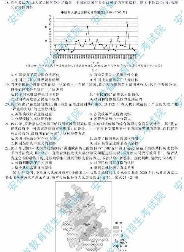 2014年安徽高考文科綜合能力測試試題及參考答案