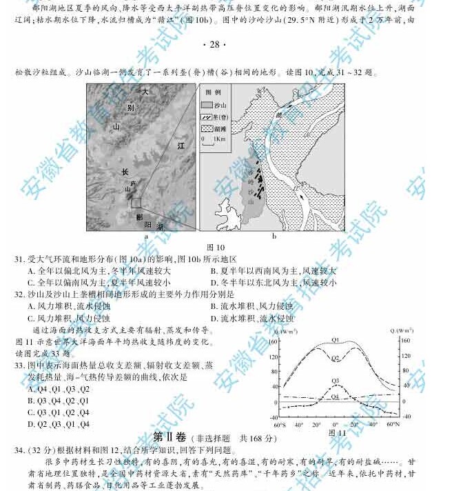 2014年安徽高考文科綜合能力測試試題及參考答案