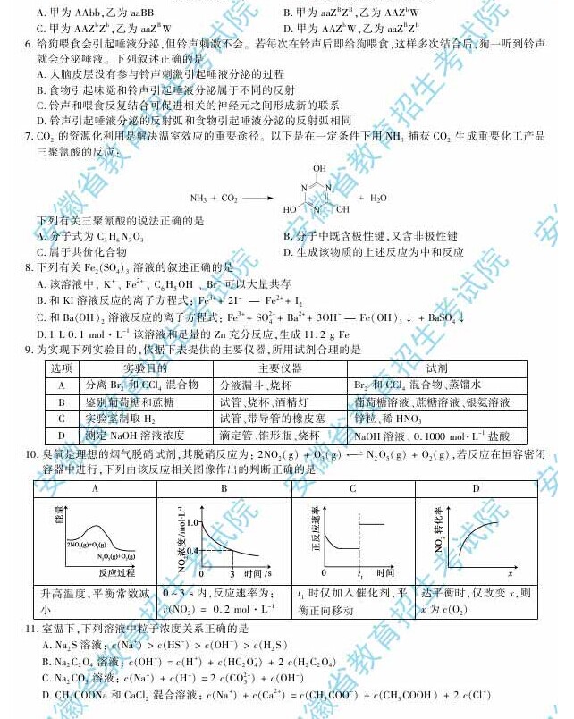 2014年安徽高考理科綜合能力測(cè)試試題及參考答案