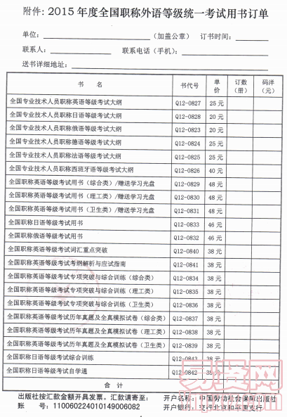 做好專業(yè)技術人員職稱外語等級考試用書征訂工作通知