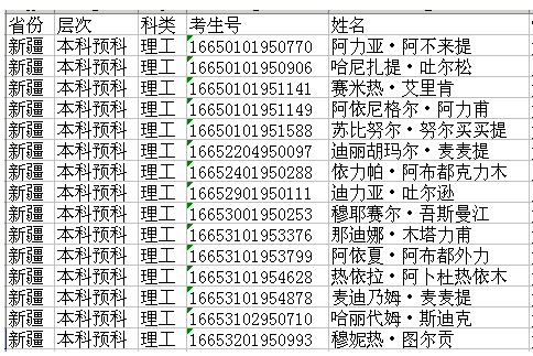 2016级新疆双语班预科录取学生名单