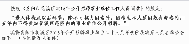 贵阳市花溪区2016年公开招聘事业单位工作人员考核阶段放弃人员名单