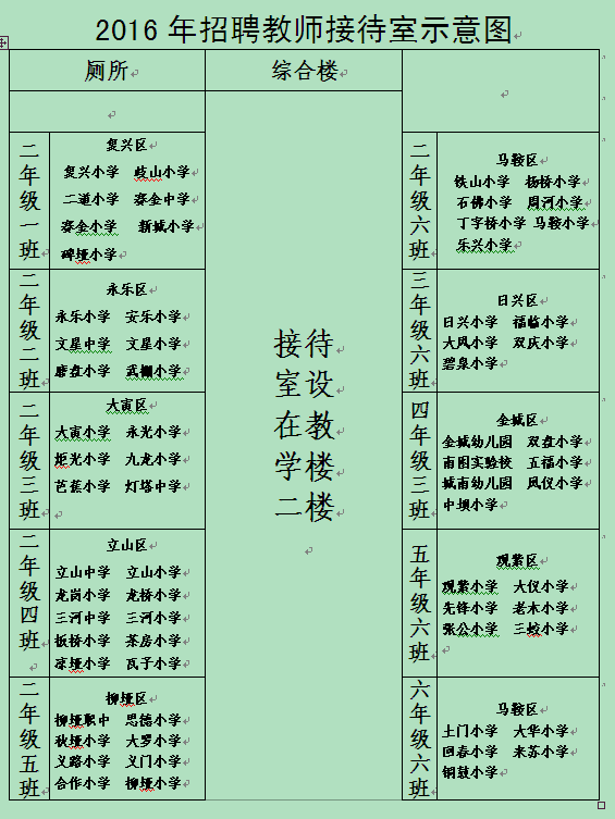 南充市儀隴縣2016年招聘教師選崗教室示意圖